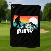 Pnw Pacific Northwest Bigfoot Mountains Retro 80s Graphic Golf Towel thumb 1