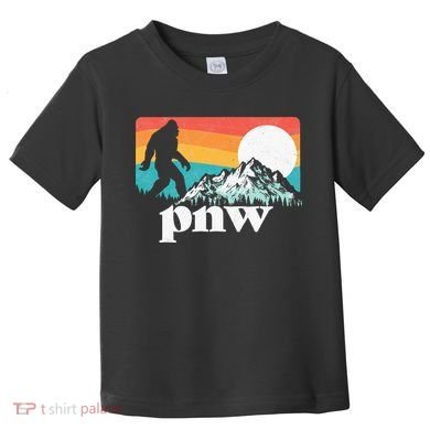 Pnw Pacific Northwest Bigfoot Mountains Retro 80s Graphic Toddler T-Shirt