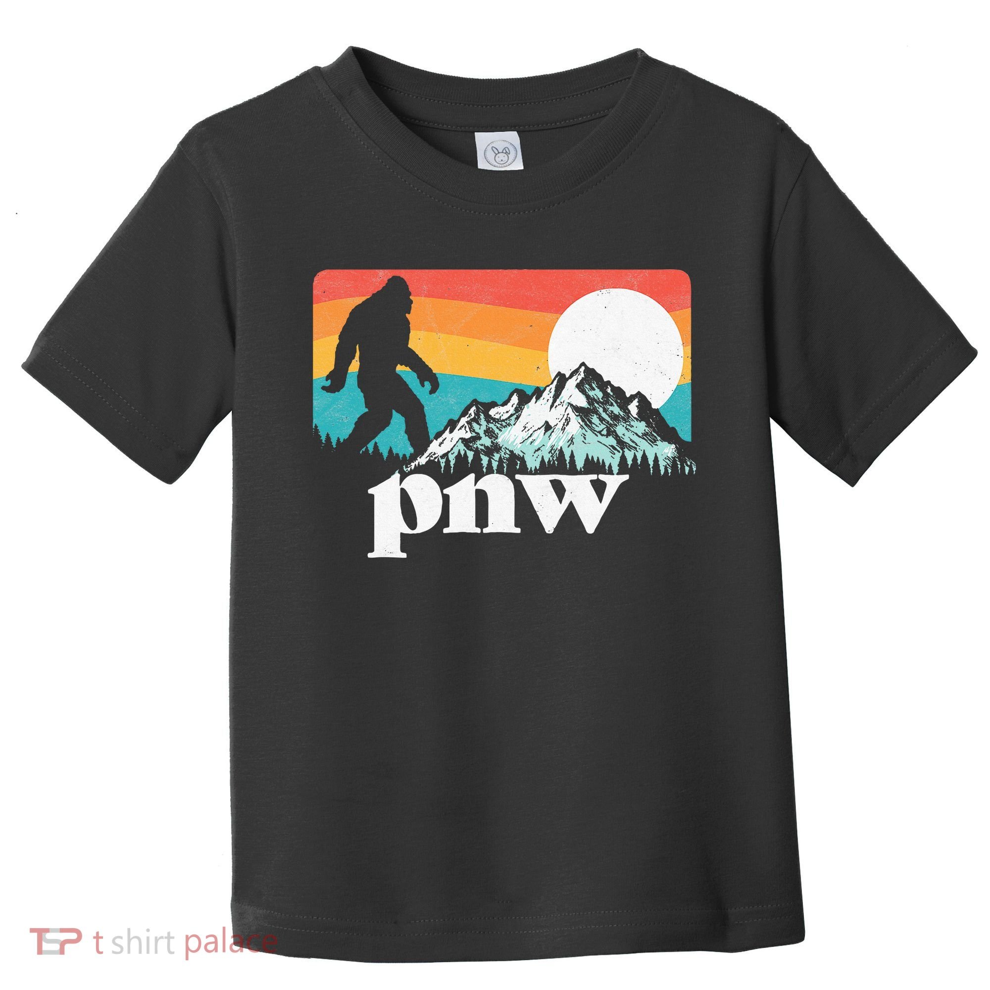 Pnw Pacific Northwest Bigfoot Mountains Retro 80s Graphic Toddler T-Shirt