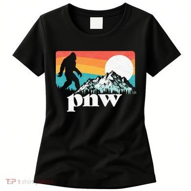 Pnw Pacific Northwest Bigfoot Mountains Retro 80s Graphic Women's T-Shirt