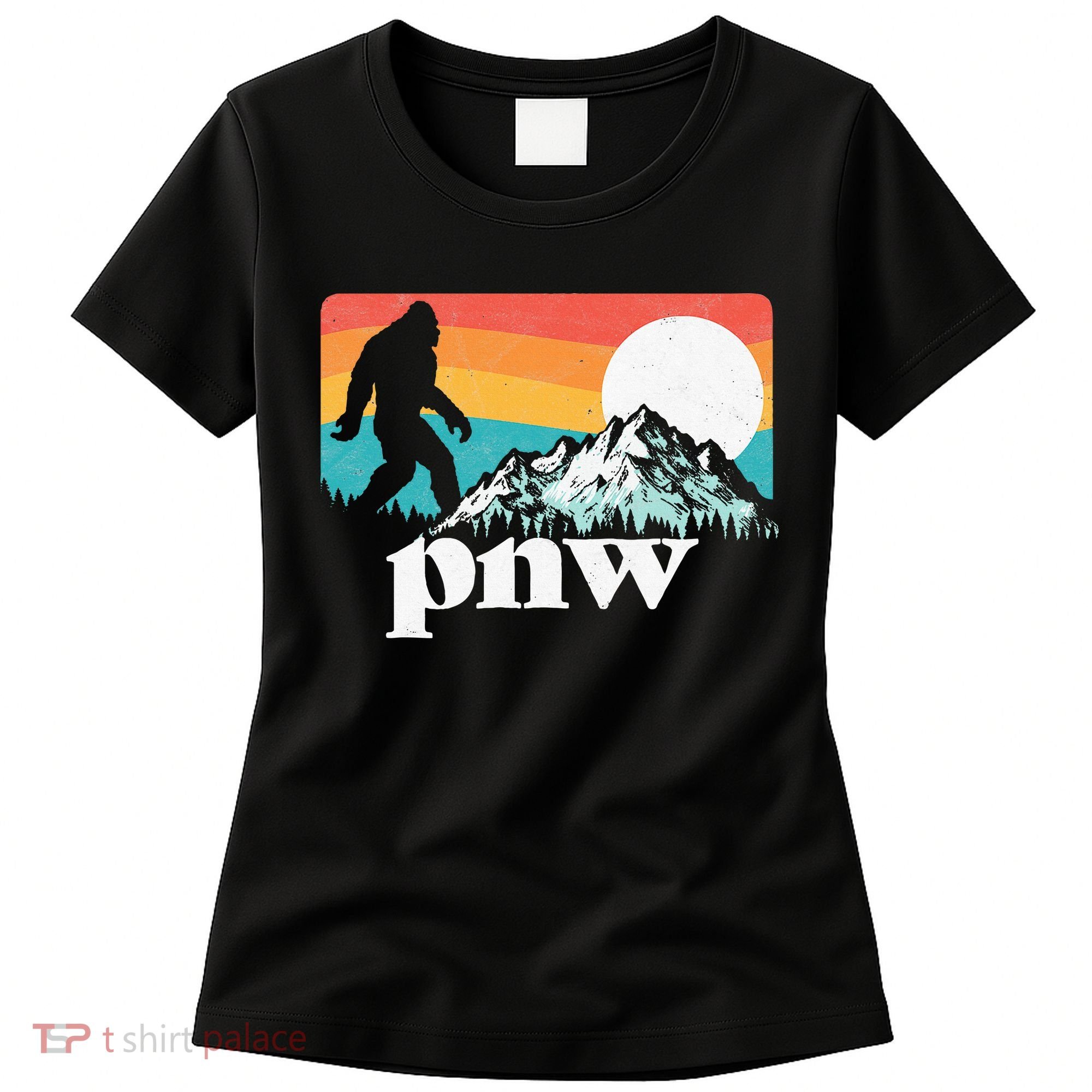Pnw Pacific Northwest Bigfoot Mountains Retro 80s Graphic Women's T-Shirt