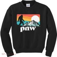 Pnw Pacific Northwest Bigfoot Mountains Retro 80s Graphic Kids Sweatshirt thumb 0