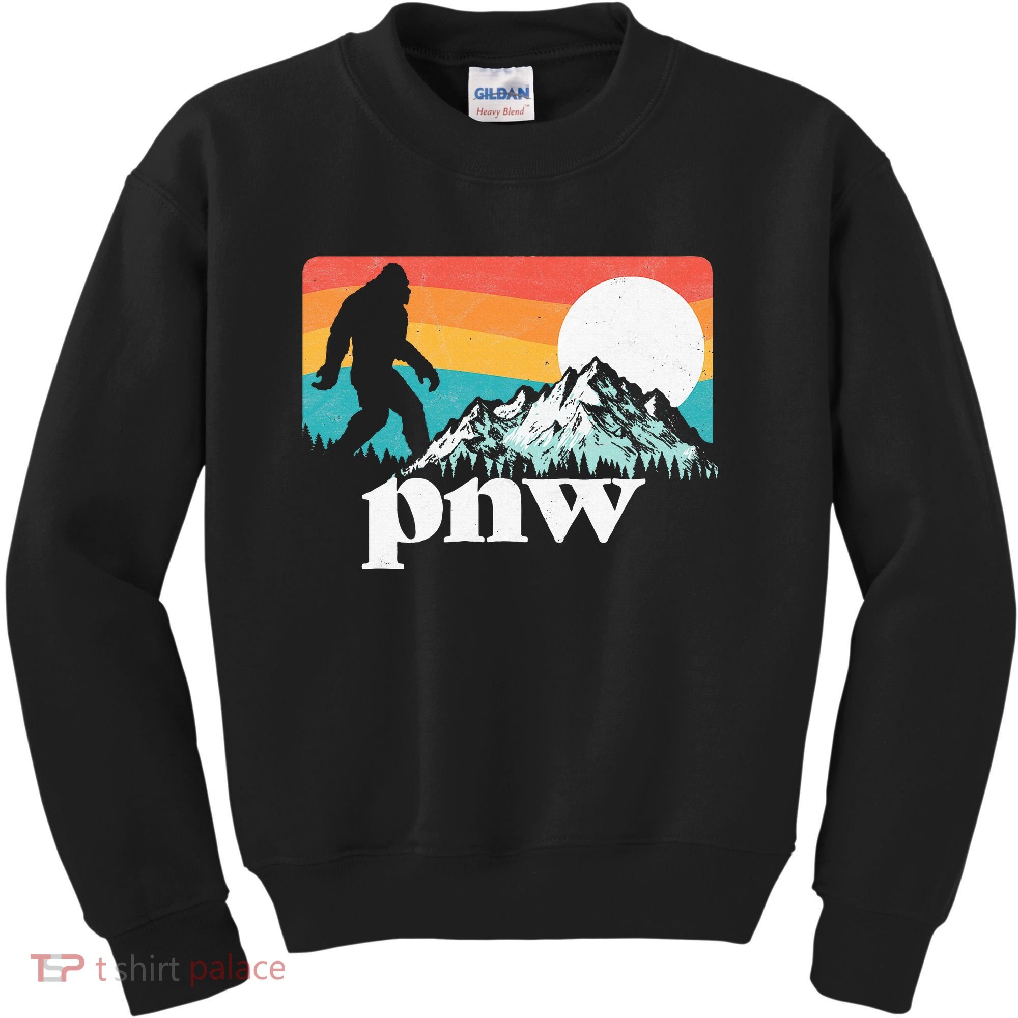 Pnw Pacific Northwest Bigfoot Mountains Retro 80s Graphic Kids Sweatshirt