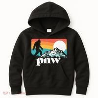 Pnw Pacific Northwest Bigfoot Mountains Retro 80s Graphic Kids Hoodie thumb 0