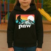 Pnw Pacific Northwest Bigfoot Mountains Retro 80s Graphic Kids Hoodie thumb 3