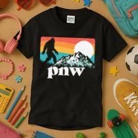 Pnw Pacific Northwest Bigfoot Mountains Retro 80s Graphic Kids T-Shirt thumb 3