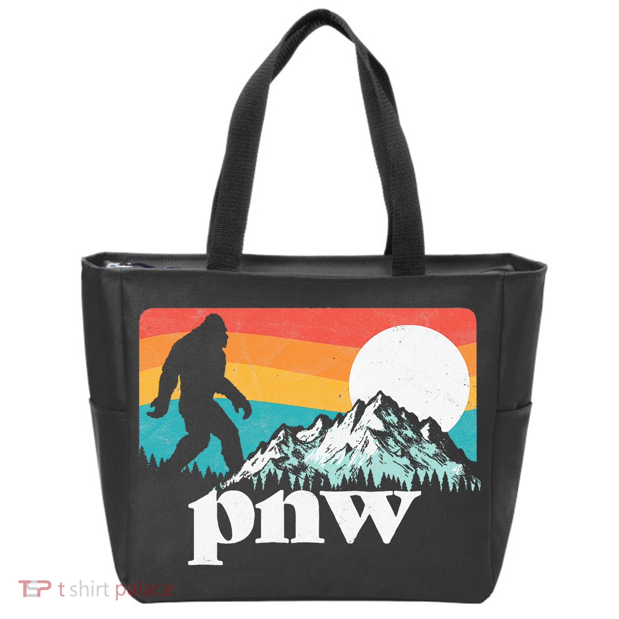Pnw Pacific Northwest Bigfoot Mountains Retro 80s Graphic Tote Bag