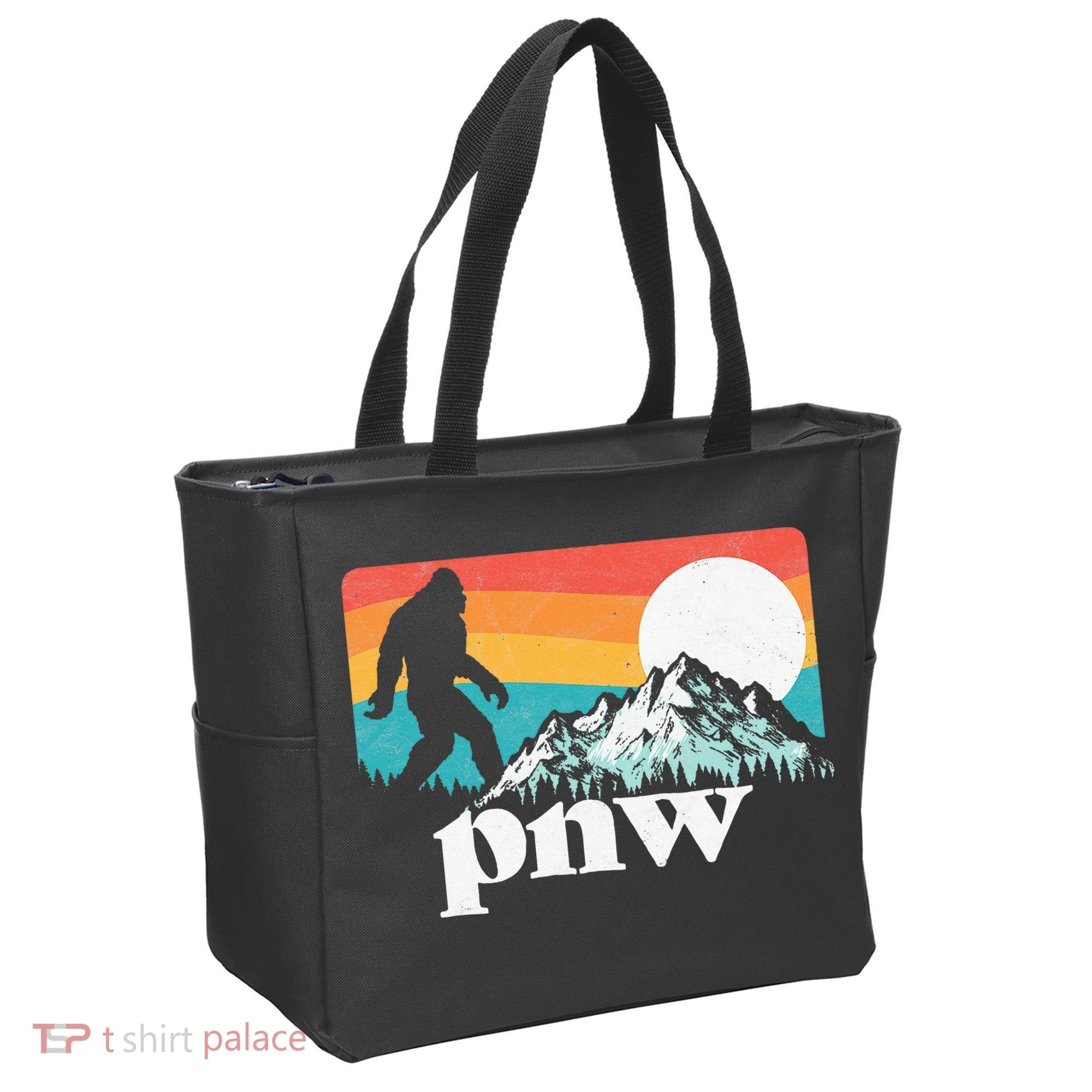 Pnw Pacific Northwest Bigfoot Mountains Retro 80s Graphic Tote Bag