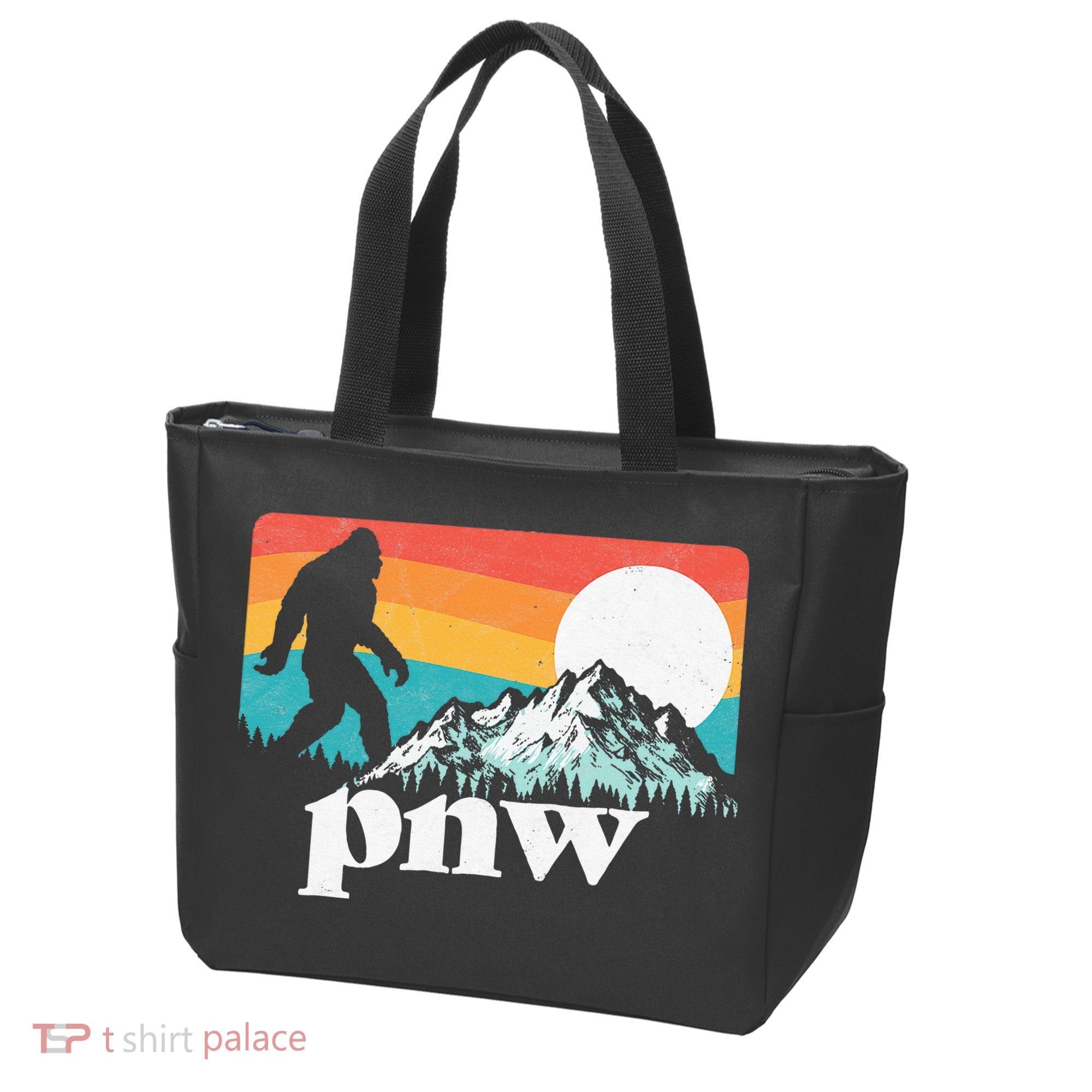 Pnw Pacific Northwest Bigfoot Mountains Retro 80s Graphic Tote Bag