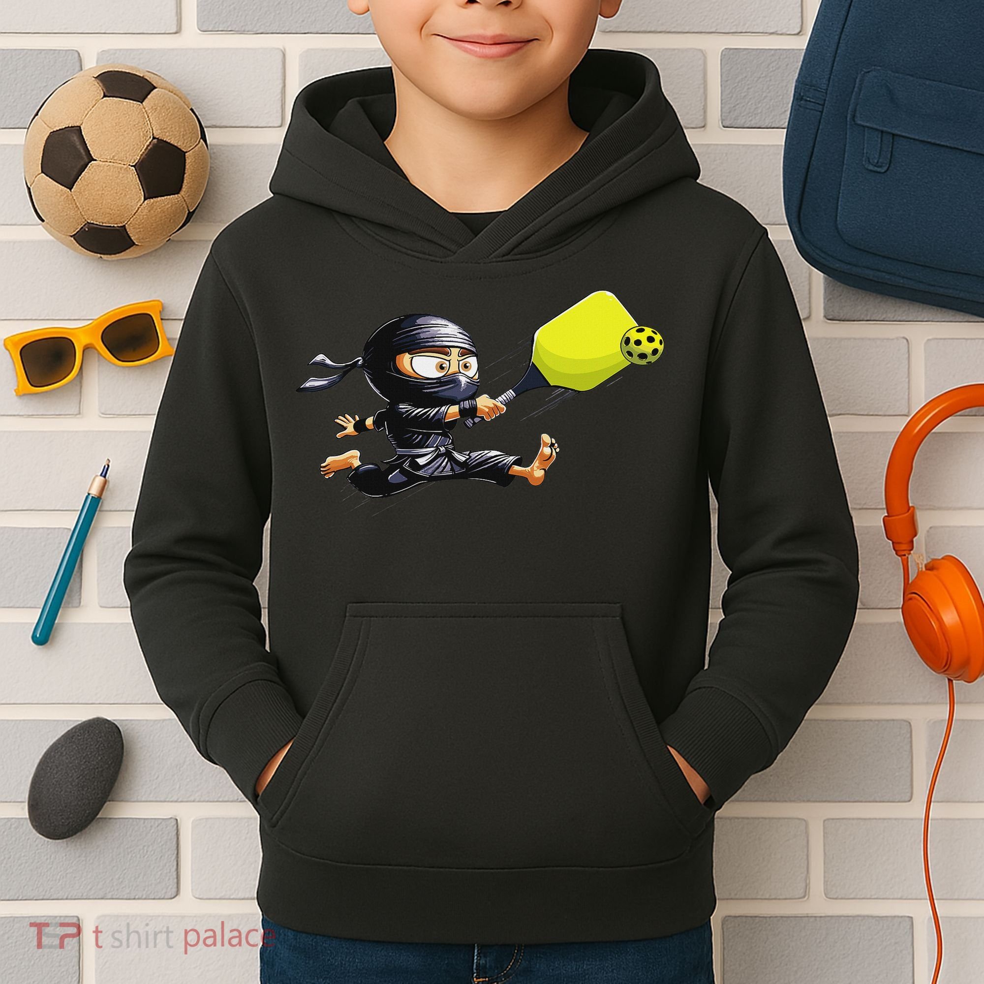 Pickleball Player Ninja Kids Hoodie