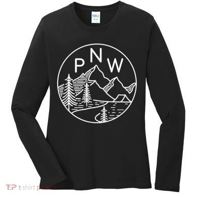PNW Pacific Northwest Outdoors Trees Mountain Women's Long Sleeve Shirt