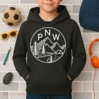 PNW Pacific Northwest Outdoors Trees Mountain Kids Hoodie thumb 2