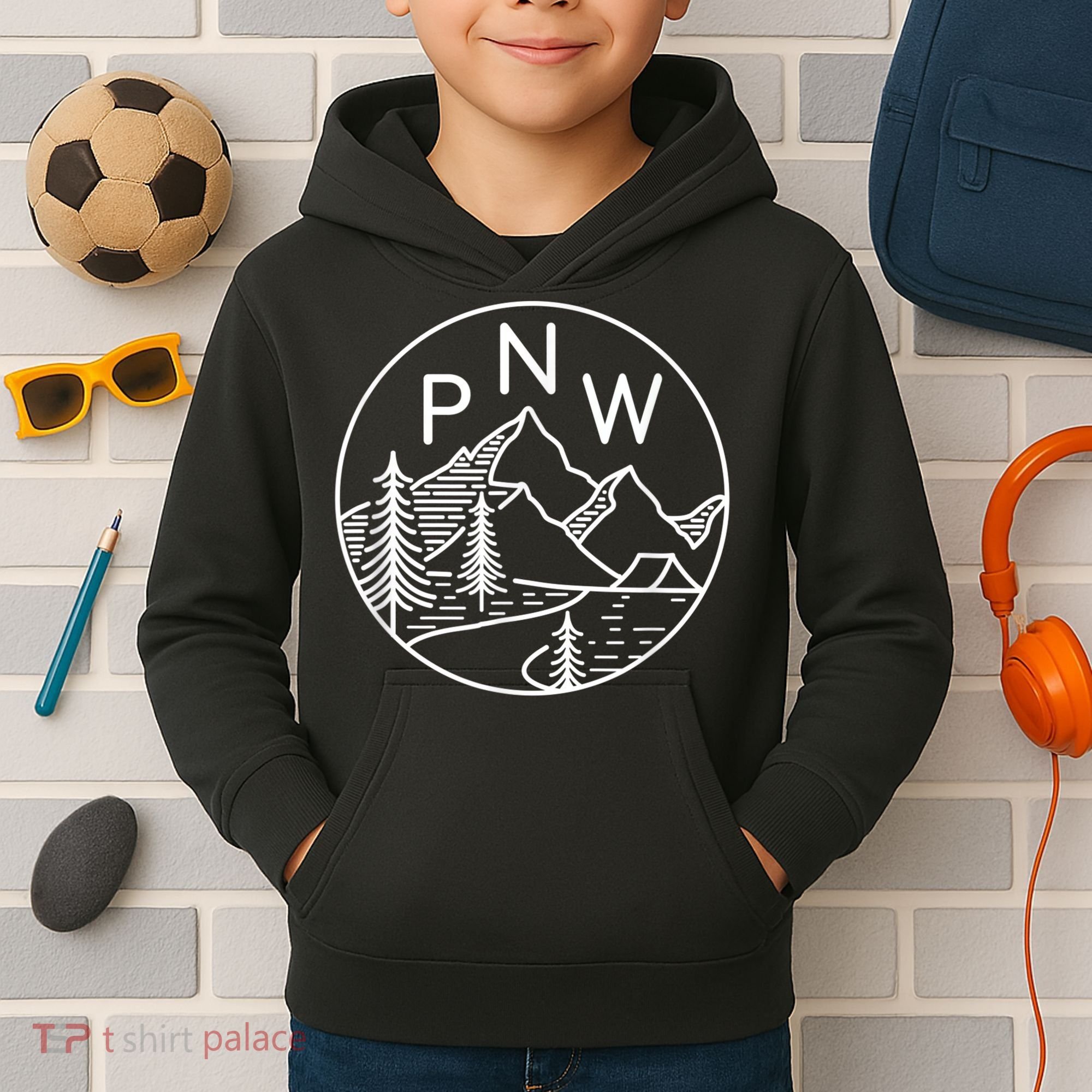 PNW Pacific Northwest Outdoors Trees Mountain Kids Hoodie