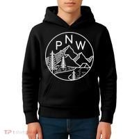 PNW Pacific Northwest Outdoors Trees Mountain Kids Hoodie thumb 4