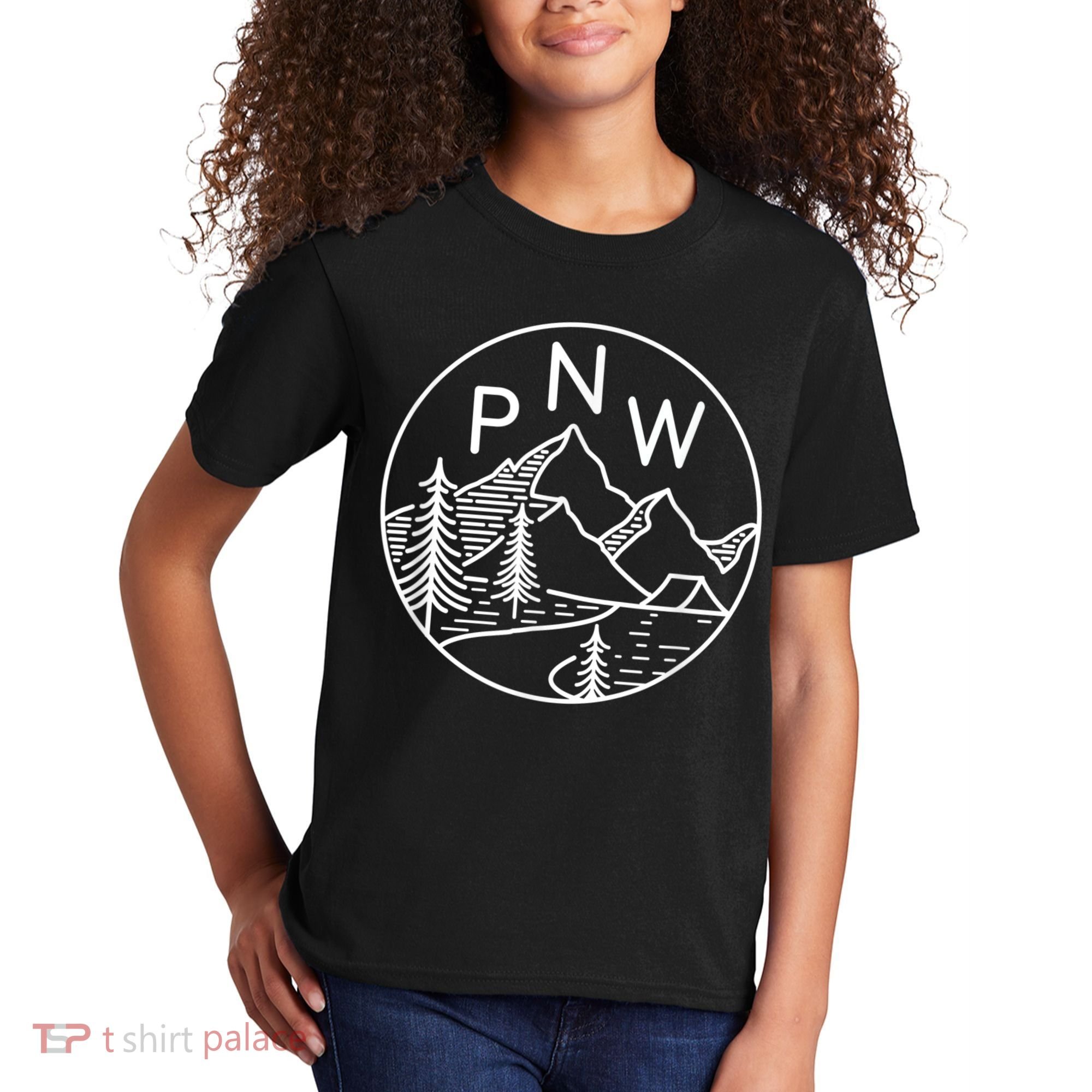 PNW Pacific Northwest Outdoors Trees Mountain Kids T-Shirt