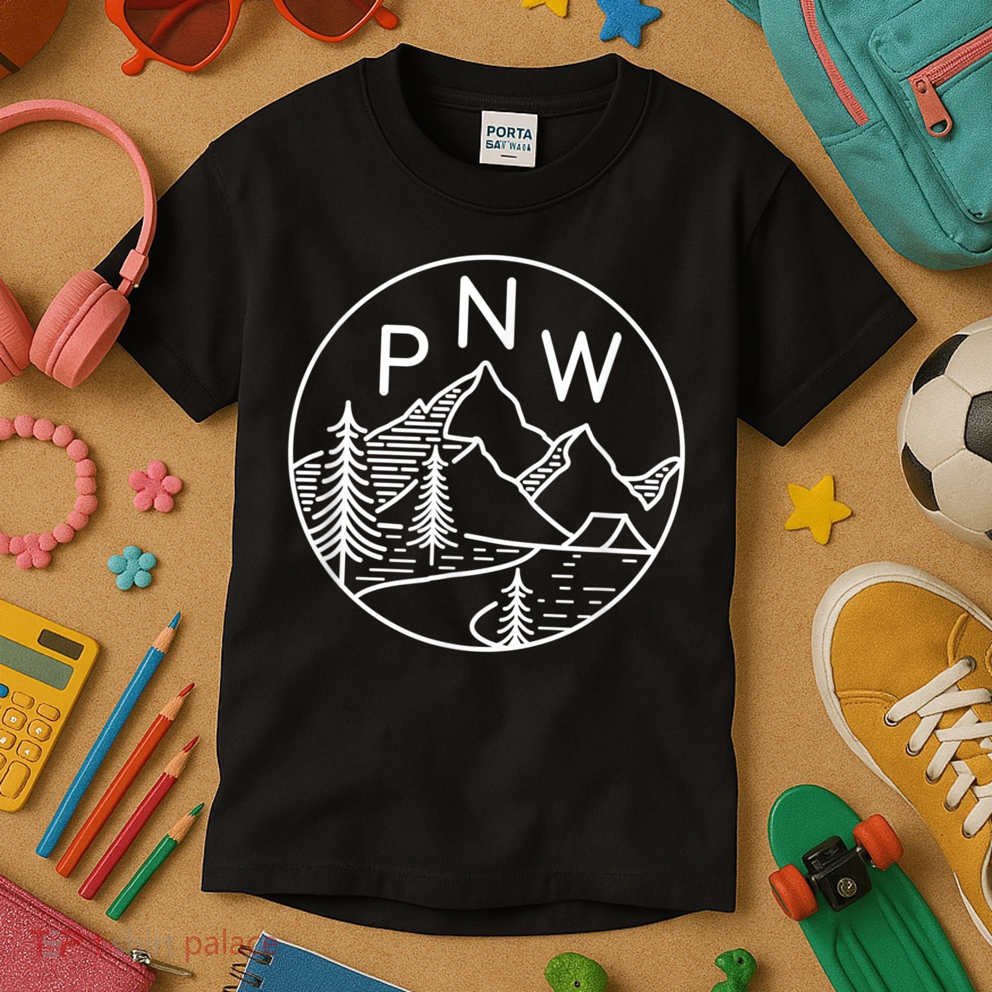 PNW Pacific Northwest Outdoors Trees Mountain Kids T-Shirt