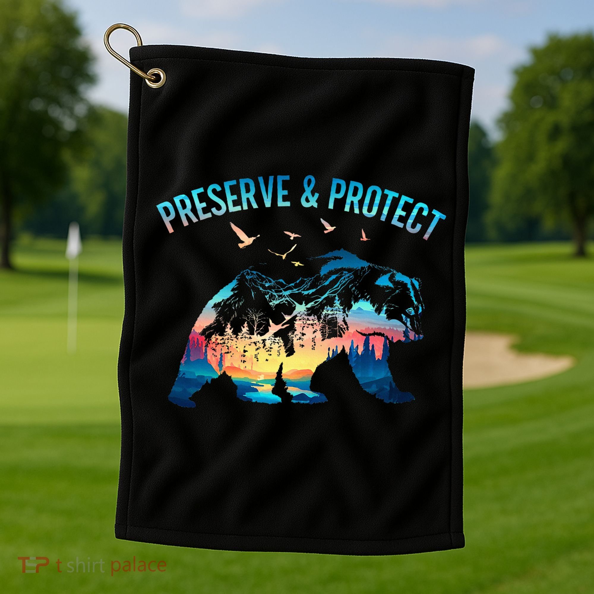 Preserve & Protect National Park Nature Forest Bear Wildlife Golf Towel