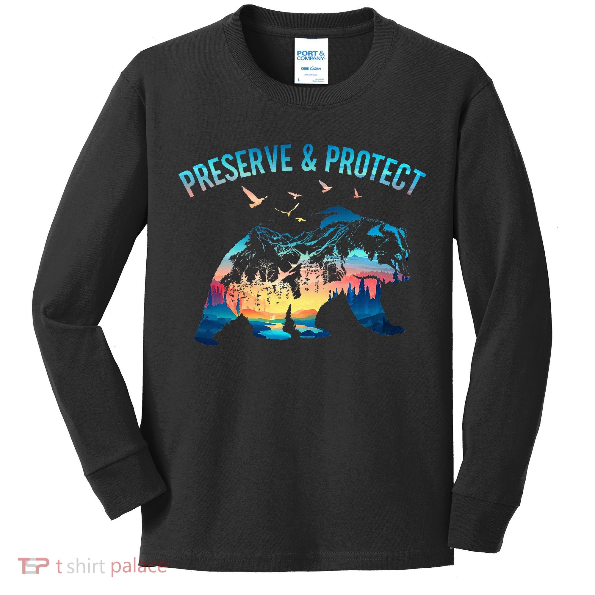 Preserve & Protect National Park Nature Forest Bear Wildlife Kids Long Sleeve Shirt