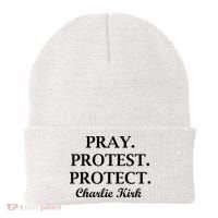 Pray Protest Protect Charlie Kirk Beanie thumb 0