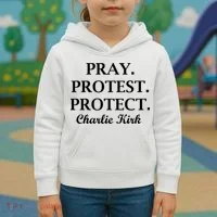 Pray Protest Protect Charlie Kirk Kids Hoodie thumb 3