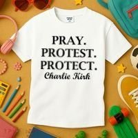 Pray Protest Protect Charlie Kirk Kids T-Shirt thumb 3