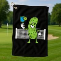 Pickle Playing Pickleball Funny Paddleball Gift Golf Towel thumb 1