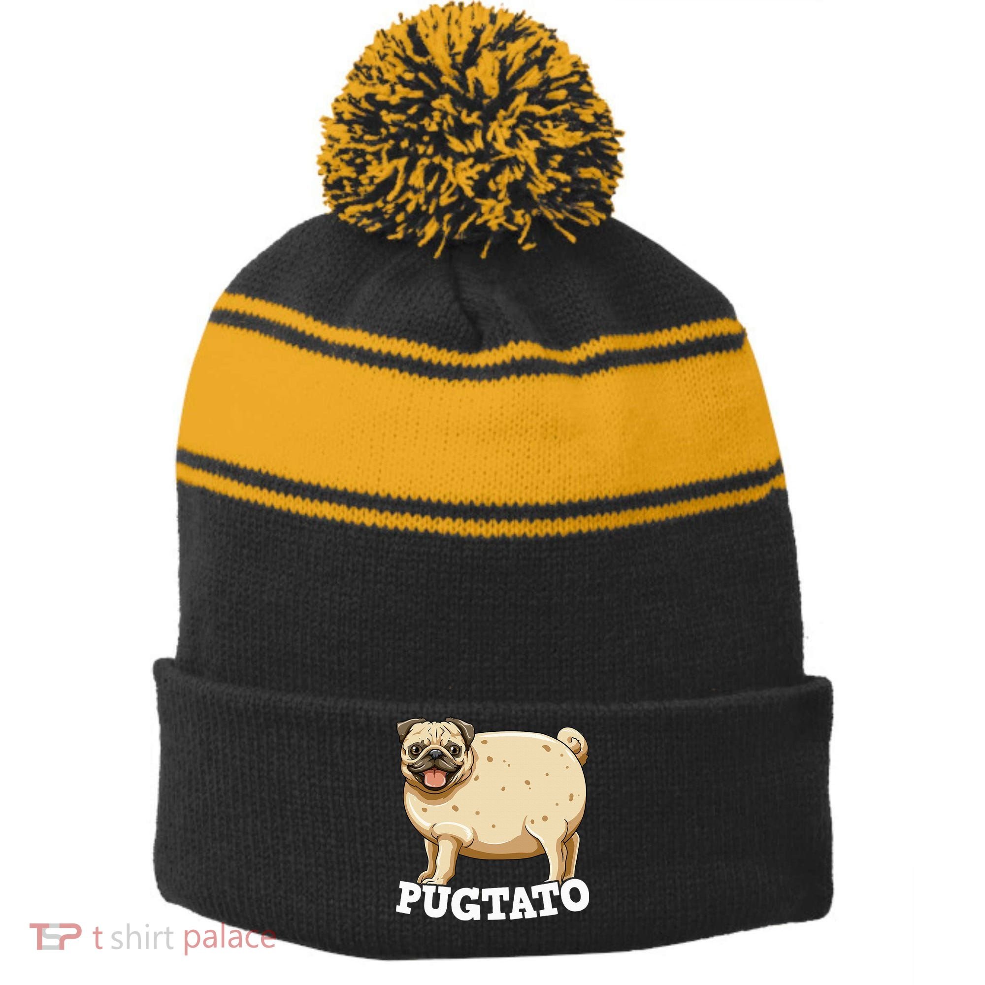 Pugtato Pug Potato Pug Lovers Stripe Pom Pom Beanie