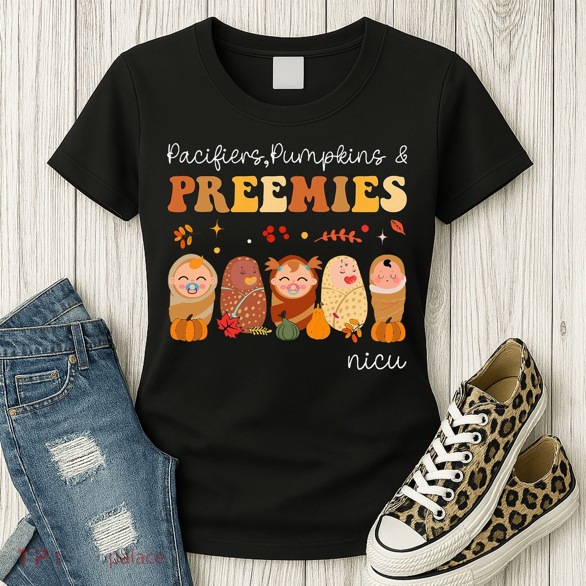 Pacifiers Pumpkins & Preemies Neonatal Nicu Nurse Halloween Women's T-Shirt