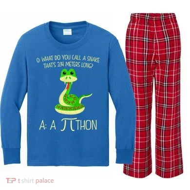Python Pithon Pi Symbol Funny Math Teacher Kids Long Sleeve Plaid Pajama Set