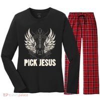 Preacher Pastor Pick Jesus Christian Sermonator Pastor Women's Long Sleeve Flannel Pajama Set thumb 0