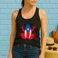 Patriotic Puerto Rico Flag Frog Puero Rican Culture Roots Women's Tank Top thumb 2