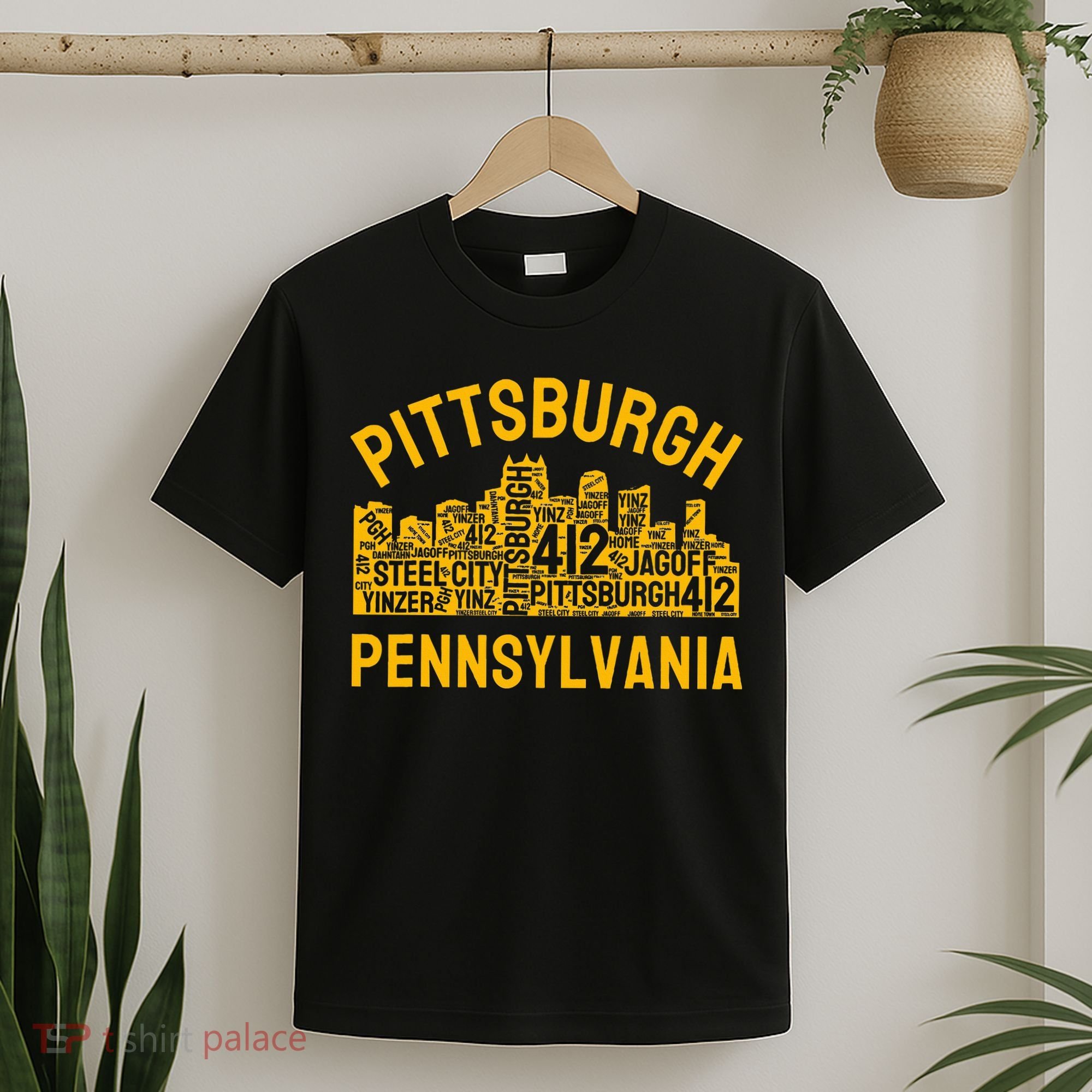 Pittsburgh Pennsylvania Steel City Skyline 412 Yinz Home T-Shirt