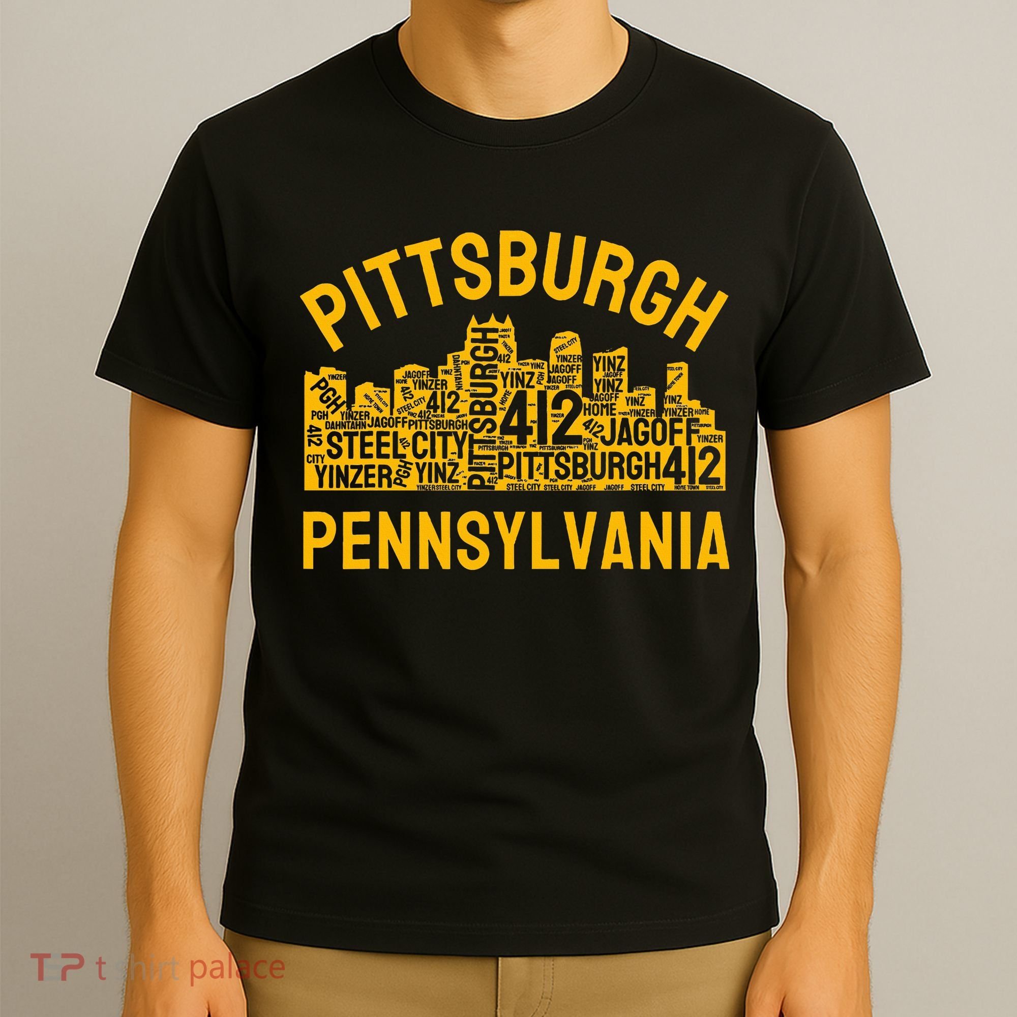 Pittsburgh Pennsylvania Steel City Skyline 412 Yinz Home T-Shirt