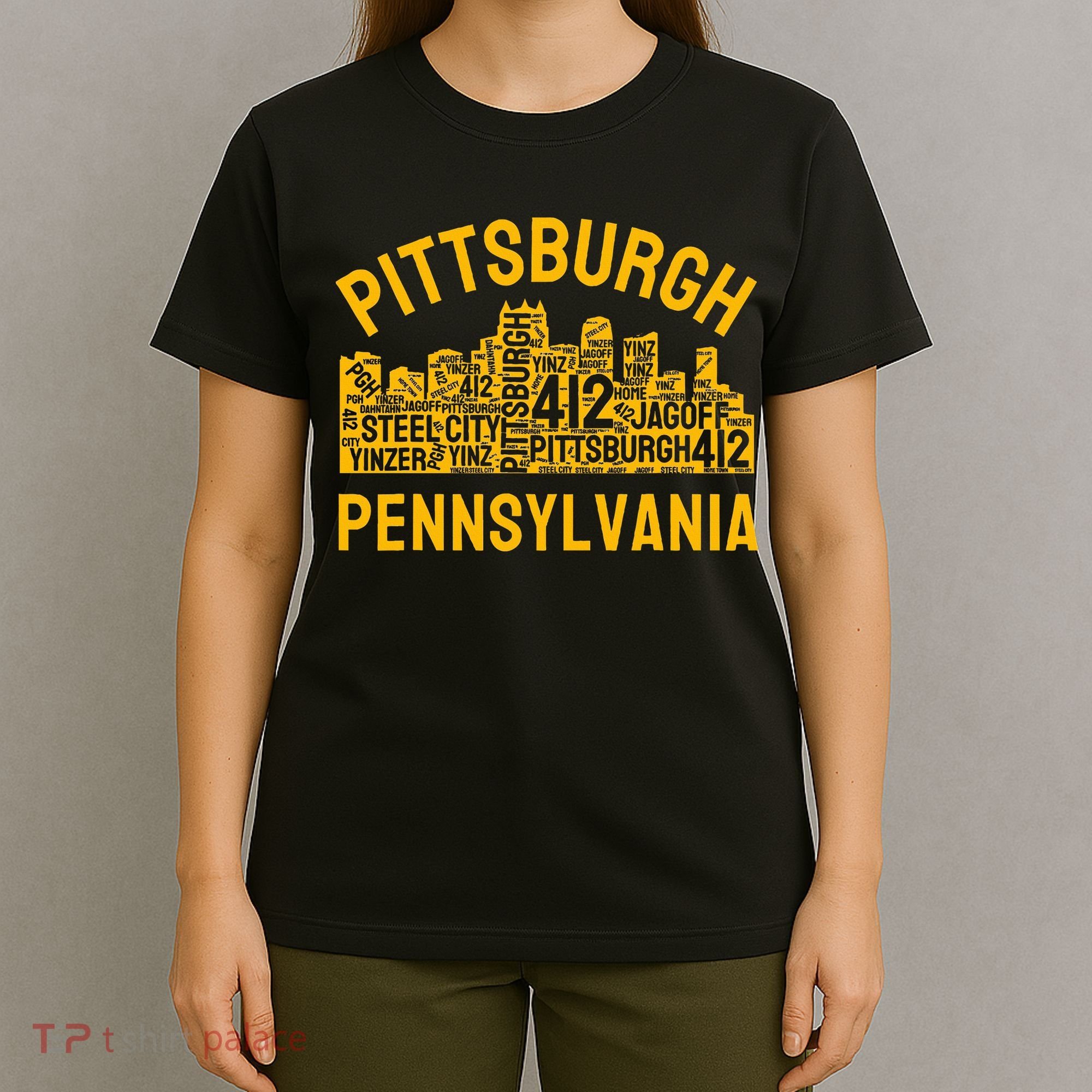 Pittsburgh Pennsylvania Steel City Skyline 412 Yinz Home T-Shirt