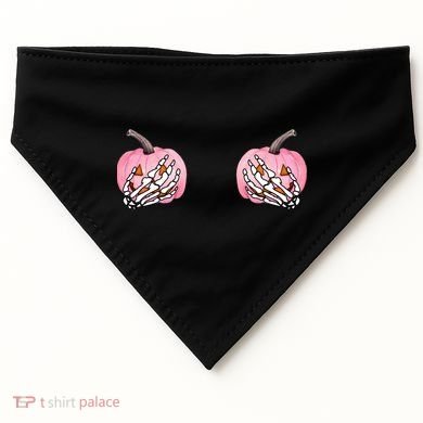 Pink Pumpkin Skeleton Breast Cancer USA-Made Doggie Bandana