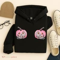 Pink Pumpkin Skeleton Breast Cancer Hoodie thumb 4