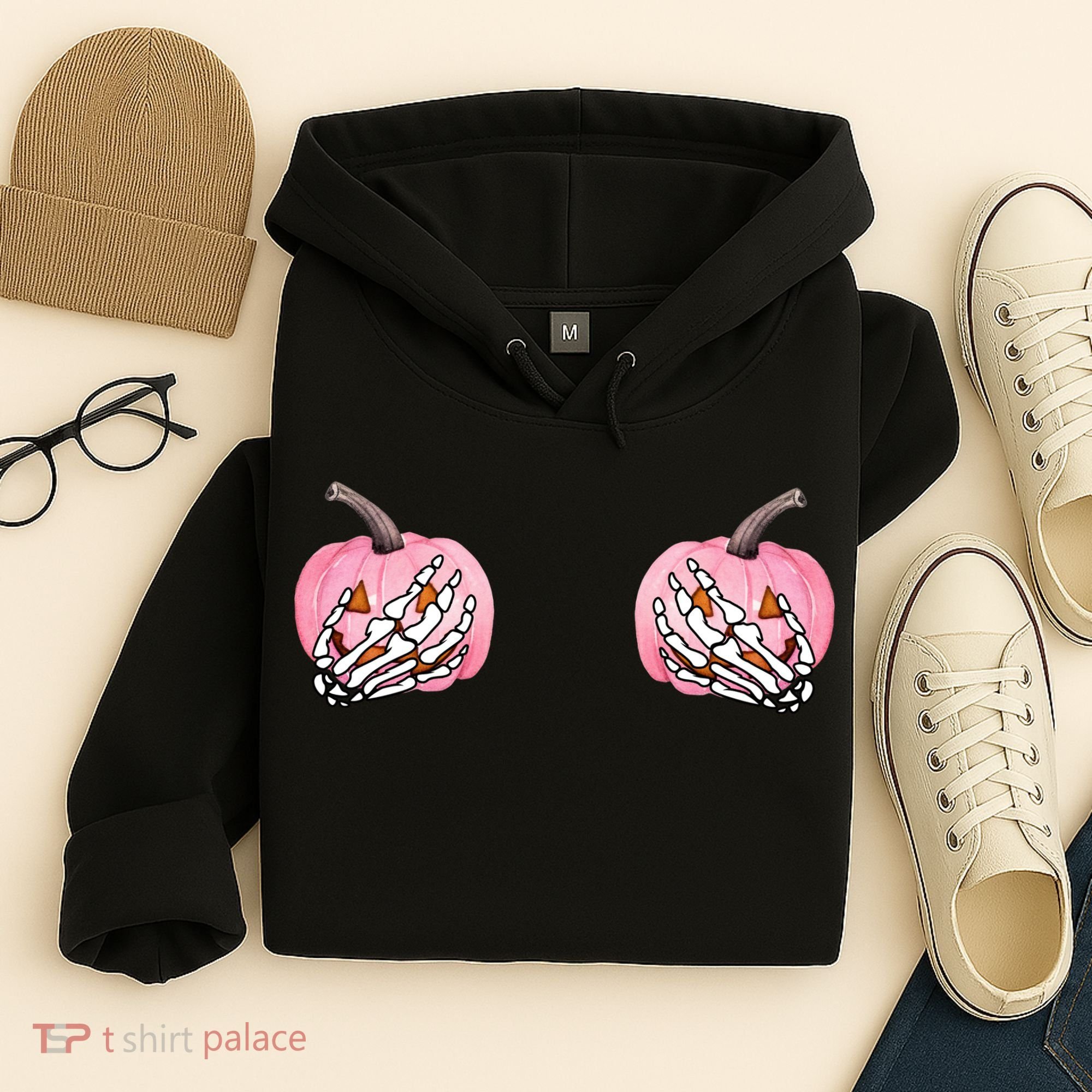 Pink Pumpkin Skeleton Breast Cancer Hoodie