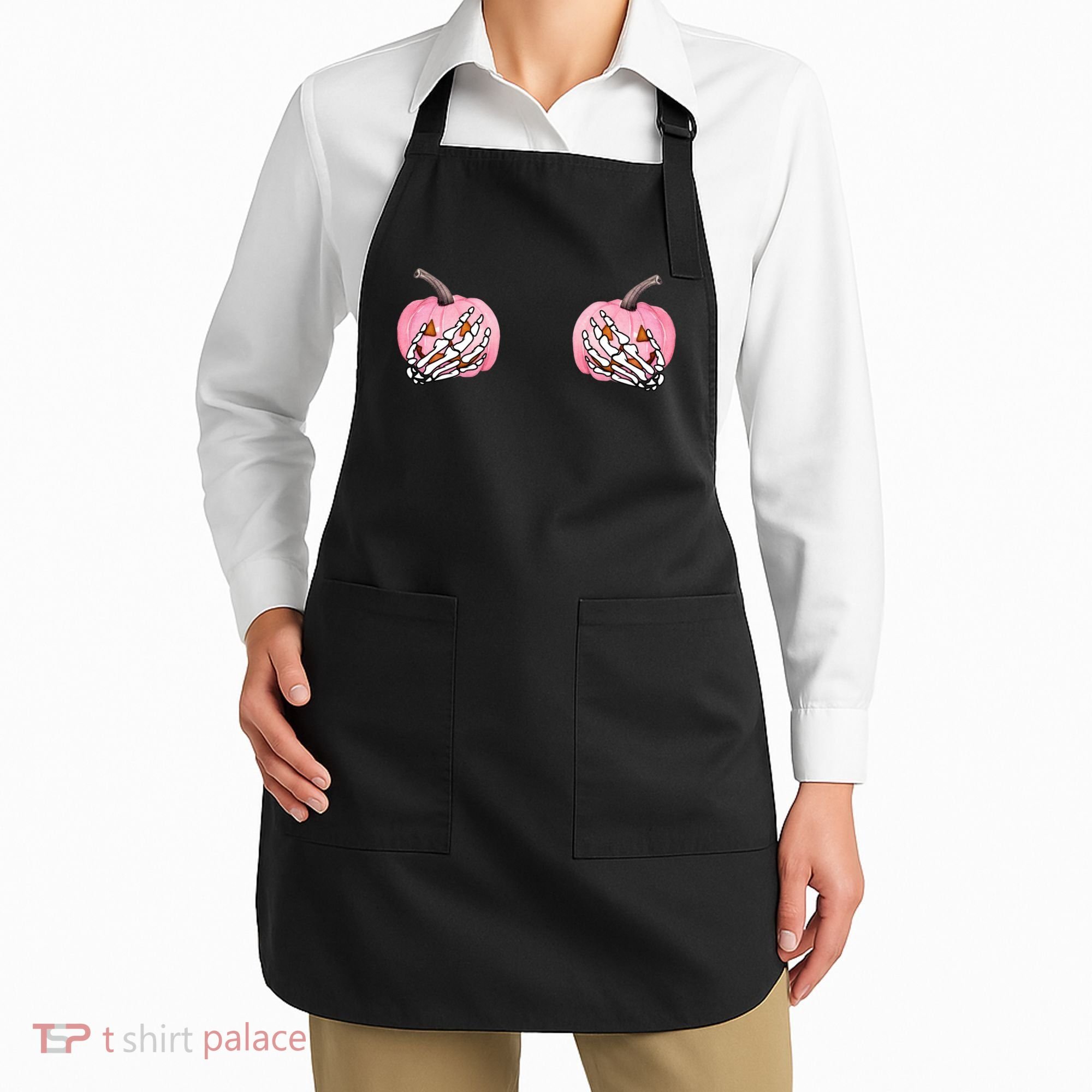 Pink Pumpkin Skeleton Breast Cancer Apron
