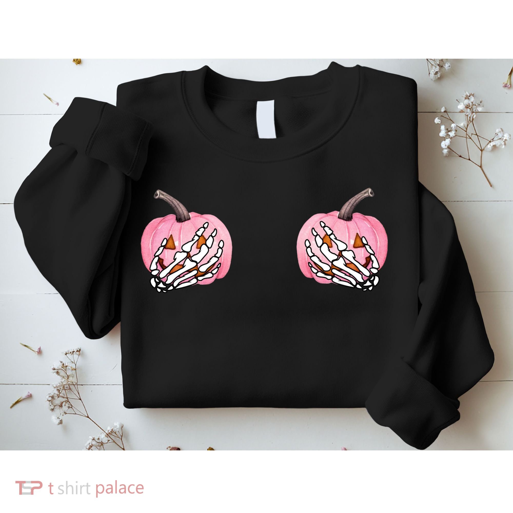 Pink Pumpkin Skeleton Breast Cancer Sweatshirt