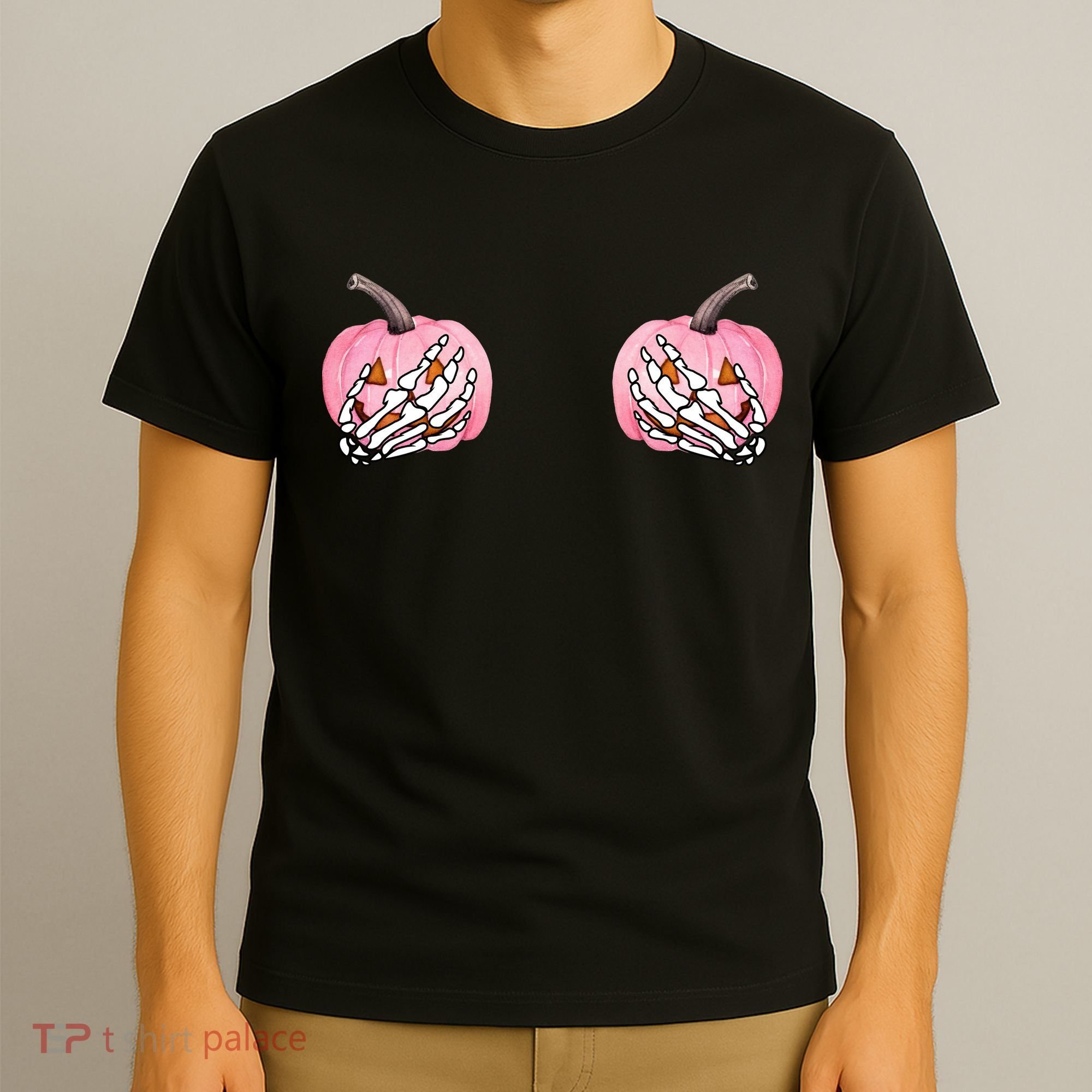 Pink Pumpkin Skeleton Breast Cancer T-Shirt