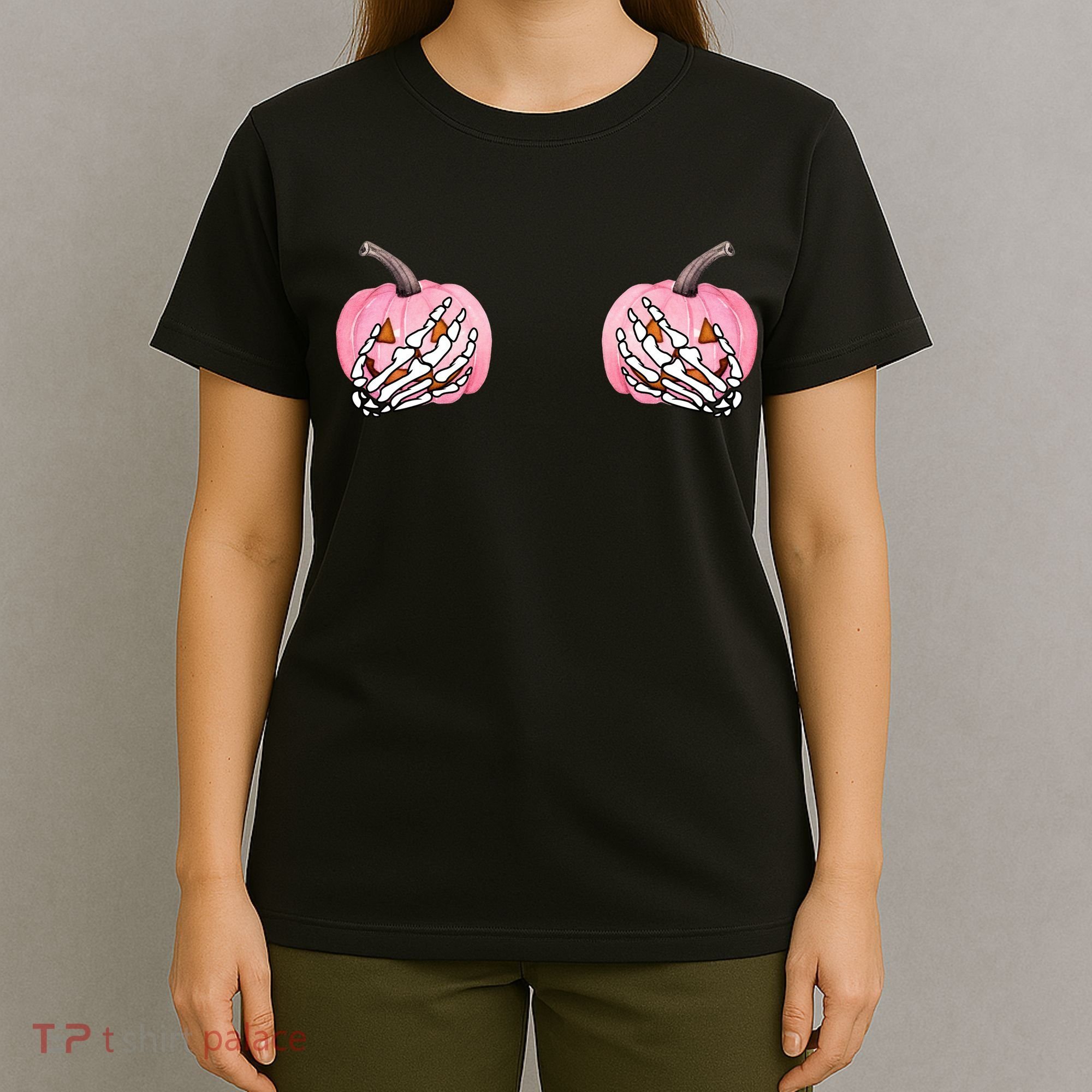 Pink Pumpkin Skeleton Breast Cancer T-Shirt