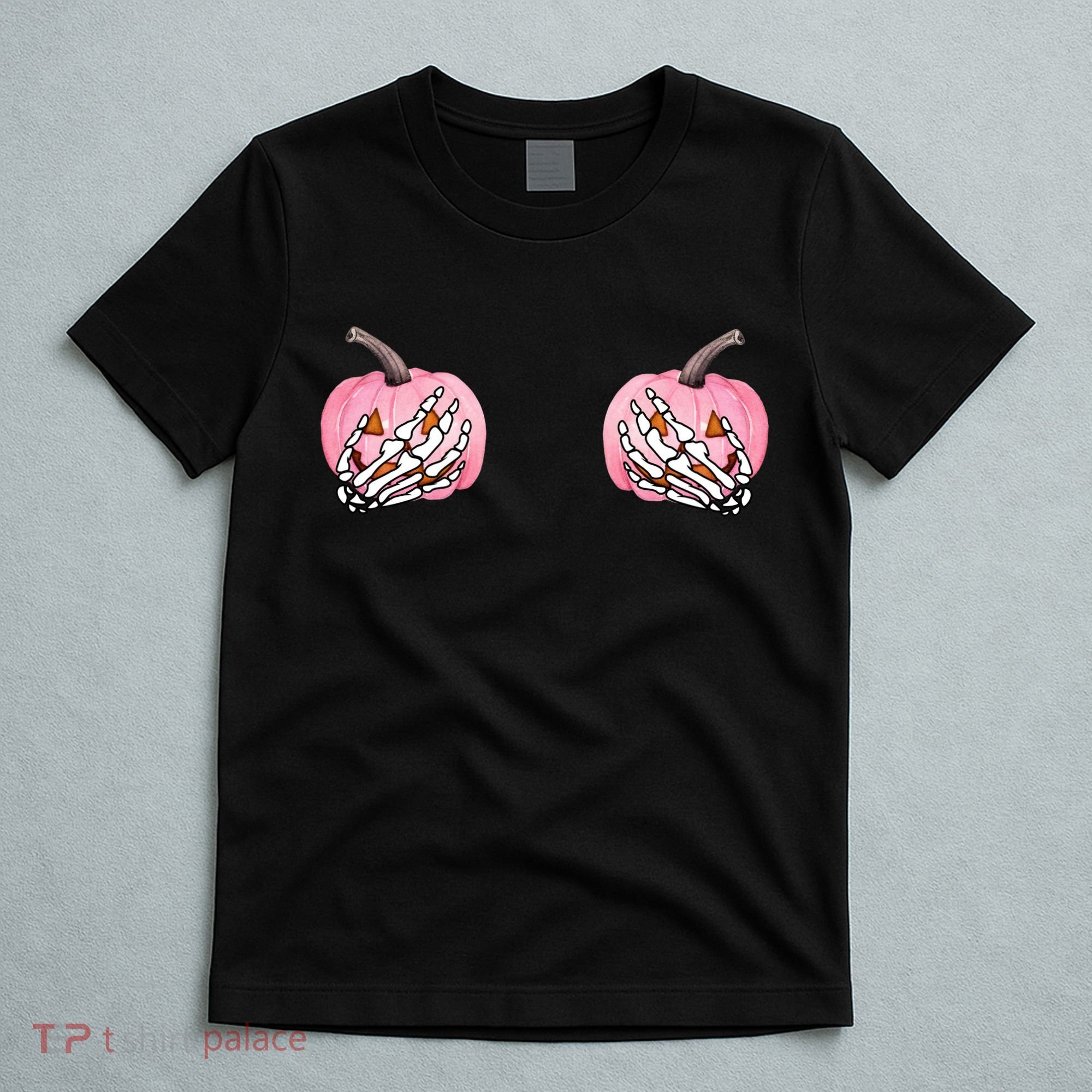 Pink Pumpkin Skeleton Breast Cancer T-Shirt