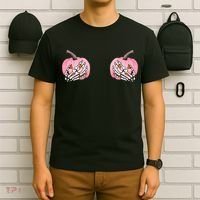 Pink Pumpkin Skeleton Breast Cancer T-Shirt thumb 6