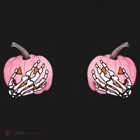 Pink Pumpkin Skeleton Breast Cancer Button thumb 1