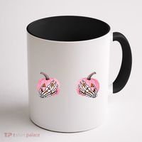 Pink Pumpkin Skeleton Breast Cancer Coffee Mug thumb 1