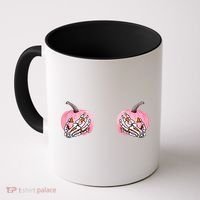 Pink Pumpkin Skeleton Breast Cancer Coffee Mug thumb 0
