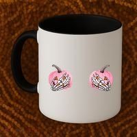 Pink Pumpkin Skeleton Breast Cancer Coffee Mug thumb 2
