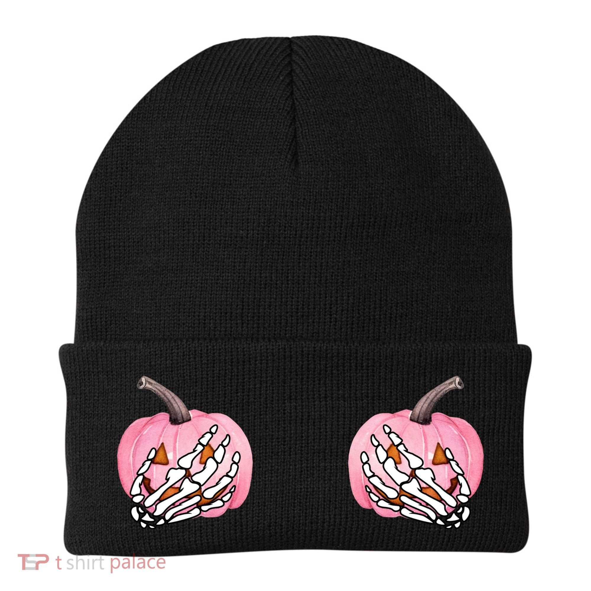 Pink Pumpkin Skeleton Breast Cancer Beanie
