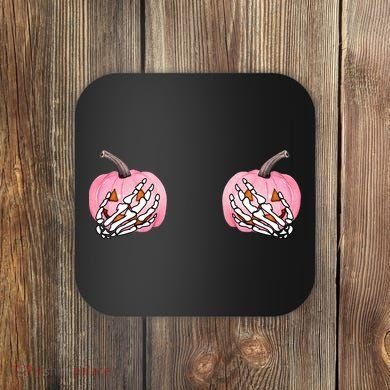 Pink Pumpkin Skeleton Breast Cancer Coaster