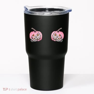 Pink Pumpkin Skeleton Breast Cancer Tumbler